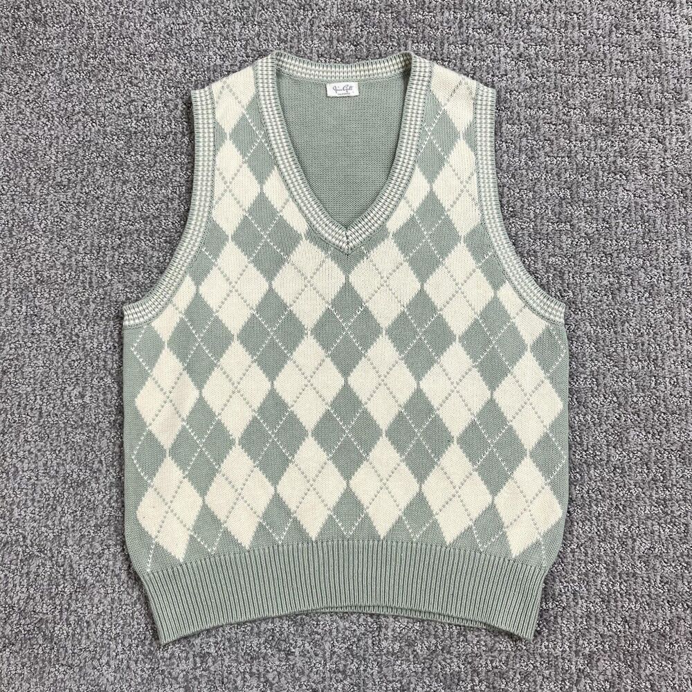 Brandy Melvillle J Galt Sweater Vest Juniors One Size Green Argyle Knit Preppy